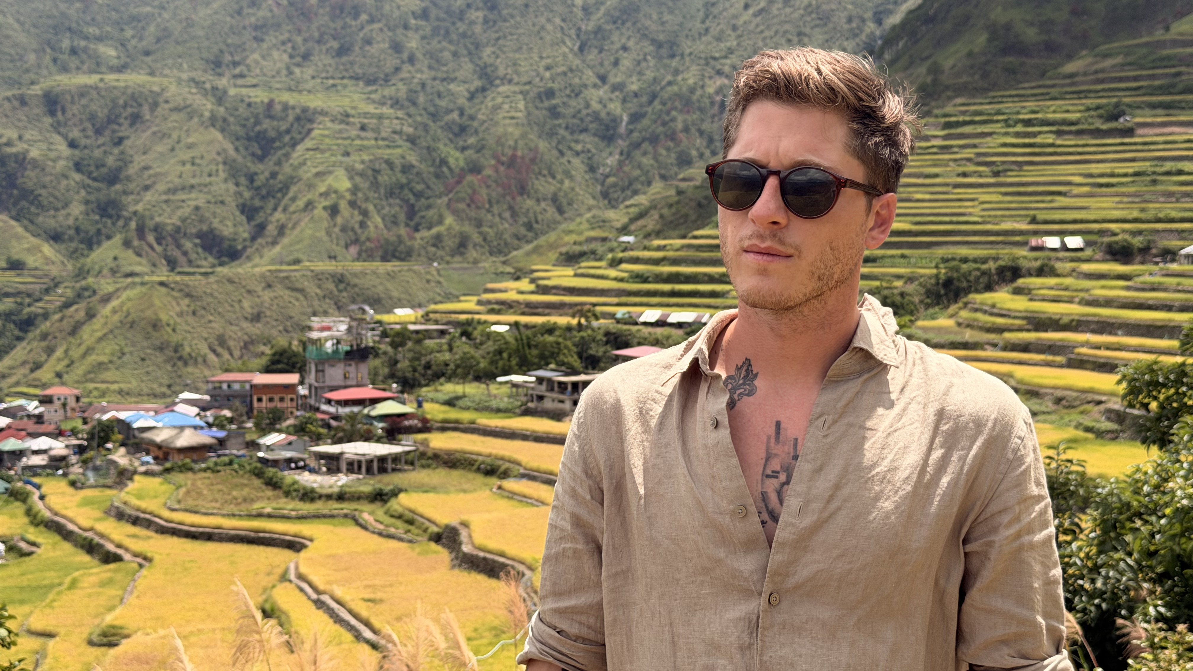 Dakota Weik on location, filming in the mountains.
